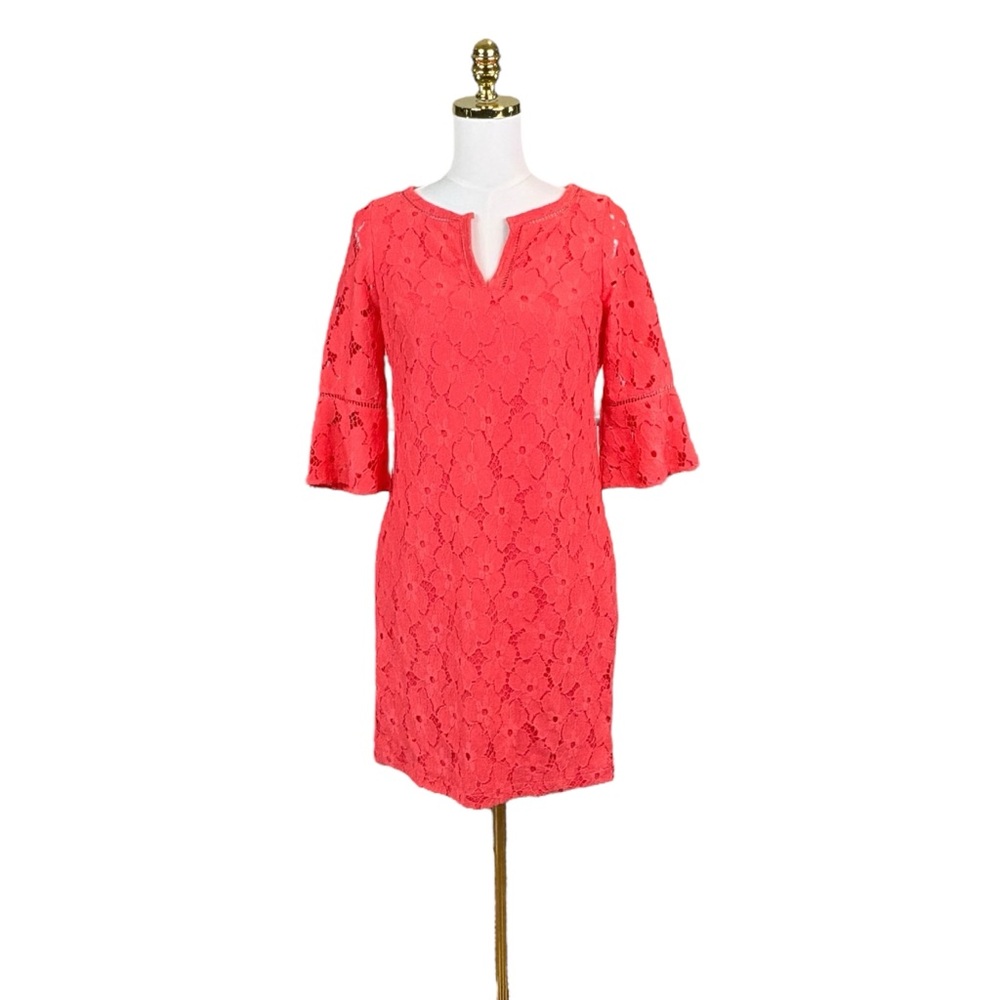 Woman’s Jessica Howard floral lace overlay coral color dress size 8P